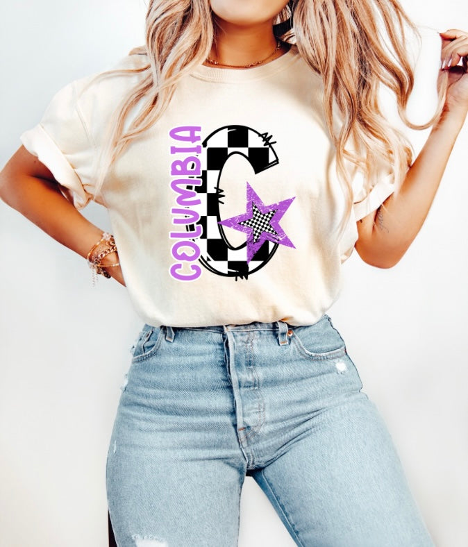 Purple Checkered Columbia Tee