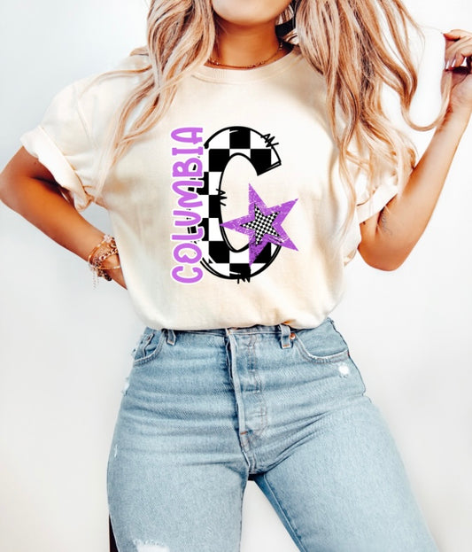 Purple Checkered Columbia Tee